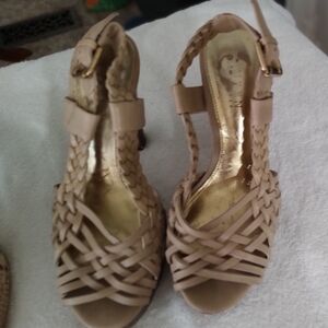 Elegant Tan Woven Women's Sandals